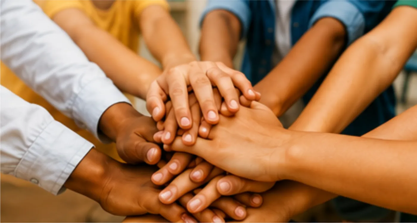 Mãos unidas simbolizando a parceria entre escola e família