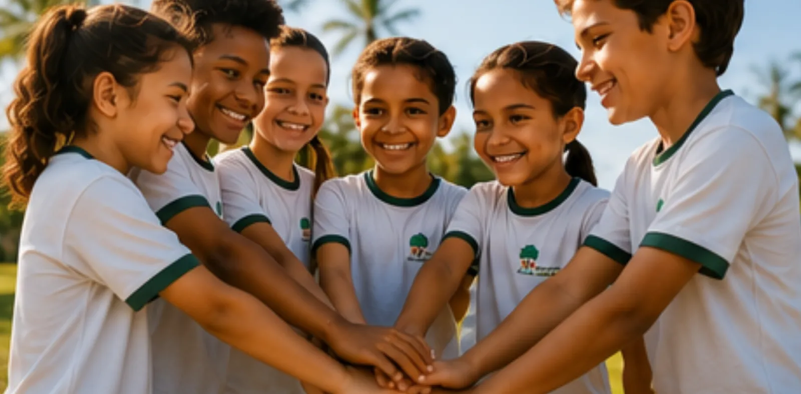 Alunos do Allan Kardec unidos no pátio da escola